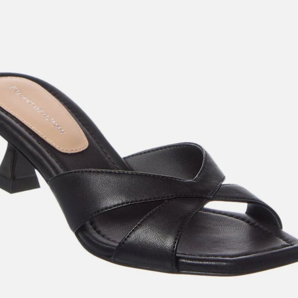 Stuart Weitzman Miami 50 Leather Sandal, Black Sz 6 NEW